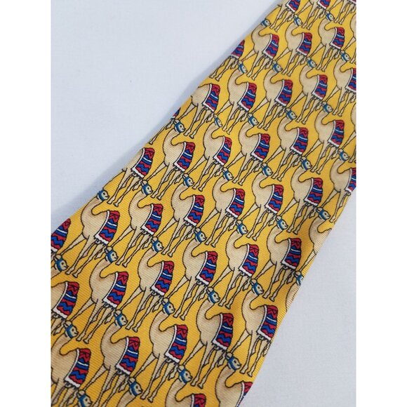 Cervino Mens Yellow Camel Pattern Silk Necktie 59" X 3.75" Made In Italy - Picture 2 of 6